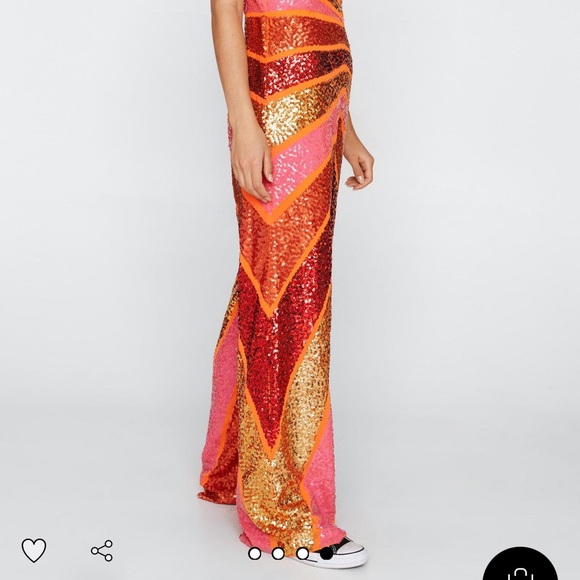 Nasty Gal Disco Sequin Colorblock Plunge Wide Leg Jumpsuit - Picture 4 of 5